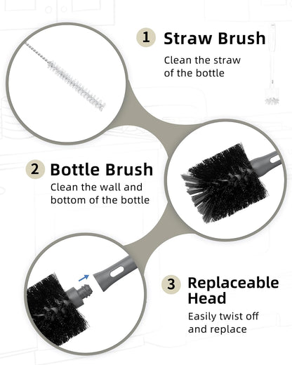 Bottle Brush with Straw Cleaner Brush, 2 in 1, Nylon Bristles