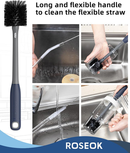 Bottle Brush with Straw Cleaner Brush, 2 in 1, Nylon Bristles