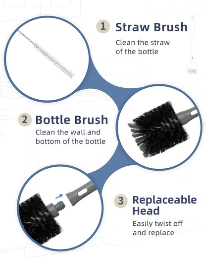 Bottle Brush with Straw Cleaner Brush, 2 in 1, Nylon Bristles