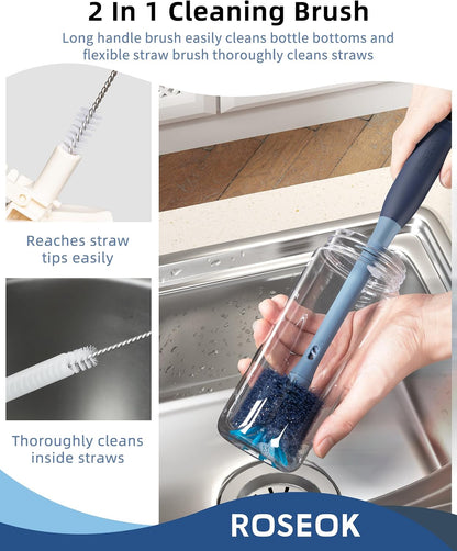 Bottle Brush with Straw Cleaner Brush, 2 in 1, Nylon Bristles