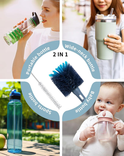 Bottle Brush with Straw Cleaner Brush, 2 in 1, Nylon Bristles