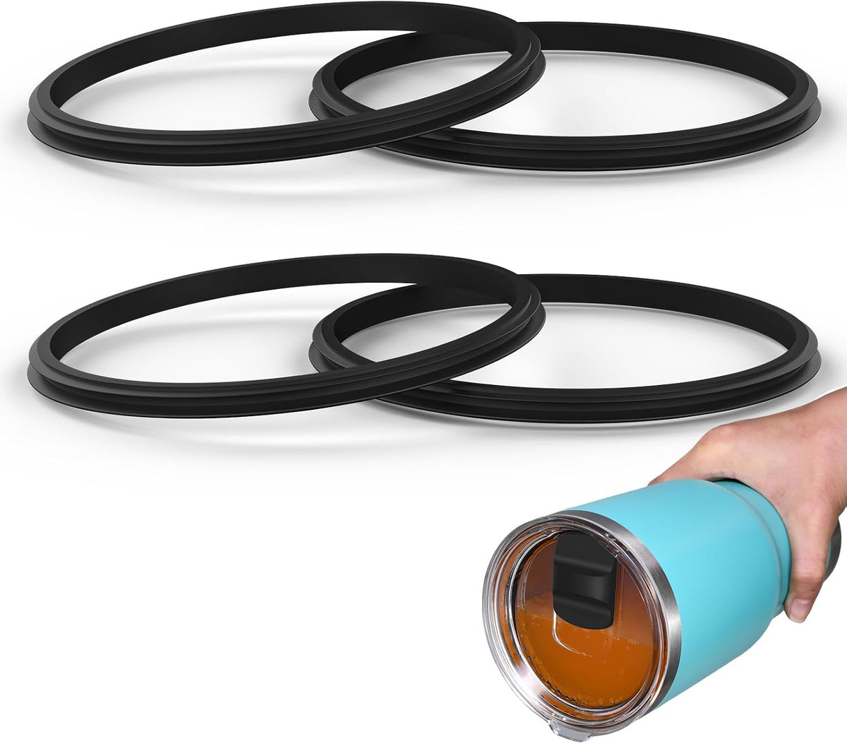 Rubber Seal Replacement Gasket for Yeti Lid, Leak-proof O Ring Replacement Compatible with Yeti 20 oz Tumbler, 10/24 oz Mug, 25 oz Straw Mug and 10 oz Lowball, 4 Packs