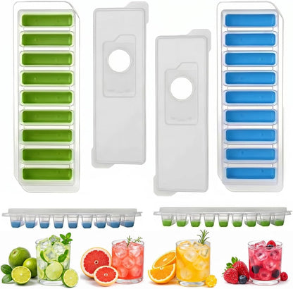 2 Pcs Long Ice Stick Tray Silicone with Lid,Water Bottle Ice Cube Tray with Easy Push and Pop Out Material, Ideal for Sports and Water Bottles