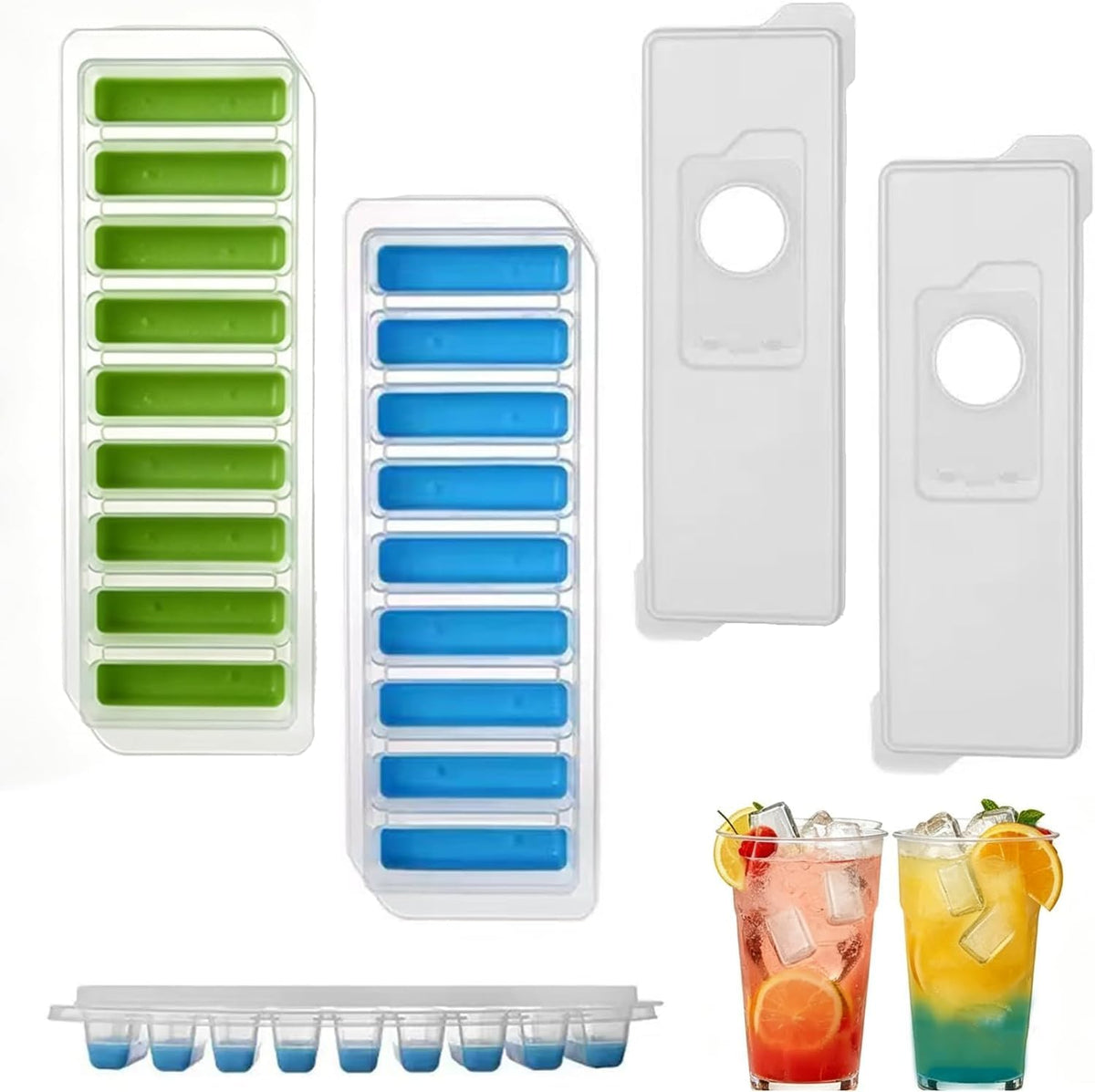 2 Pcs Long Ice Stick Tray Silicone with Lid,Water Bottle Ice Cube Tray with Easy Push and Pop Out Material, Ideal for Sports and Water Bottles