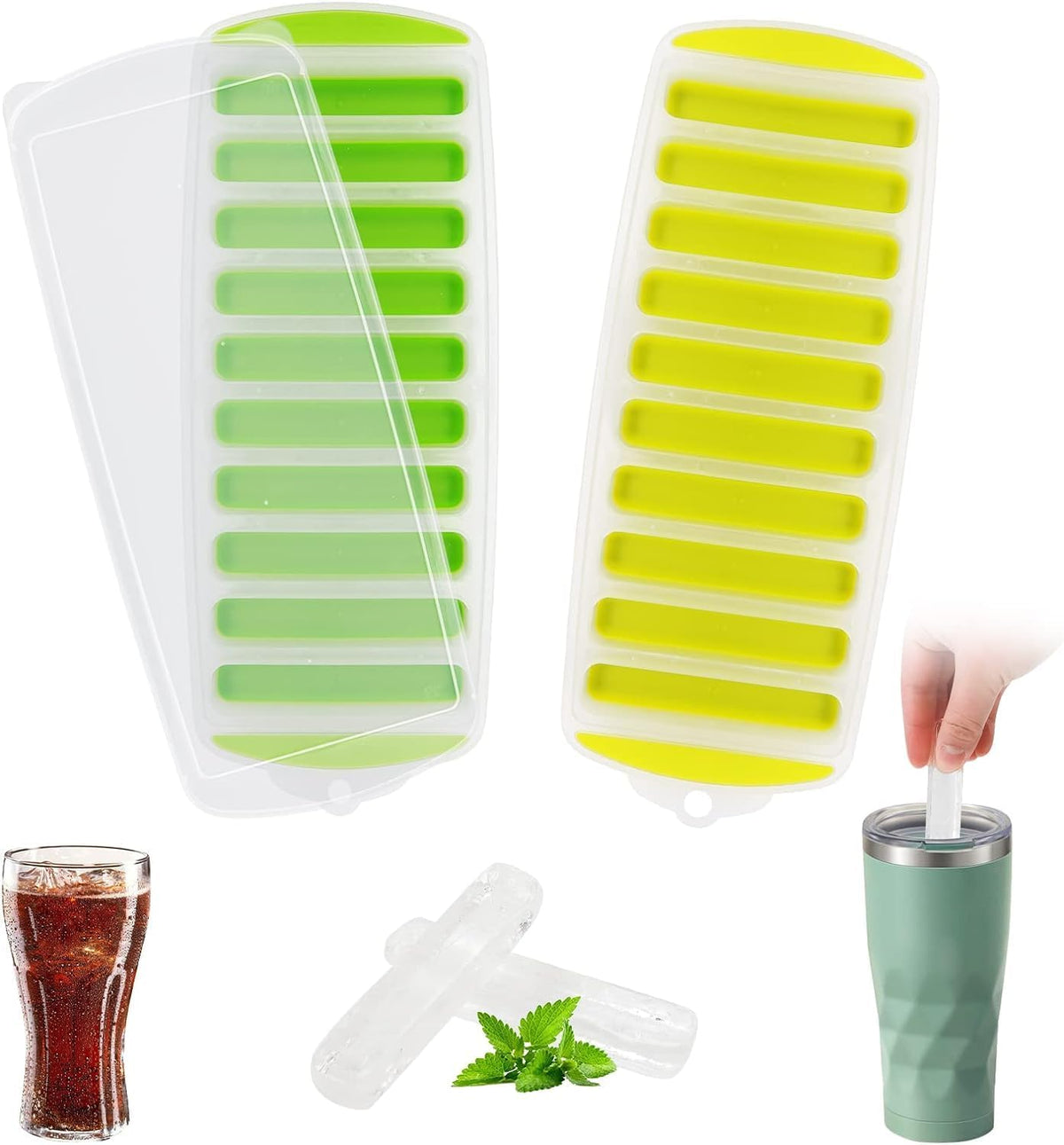 2 Pcs Long Ice Stick Tray Silicone with Lid,Water Bottle Ice Cube Tray with Easy Push and Pop Out Material, Ideal for Sports and Water Bottles