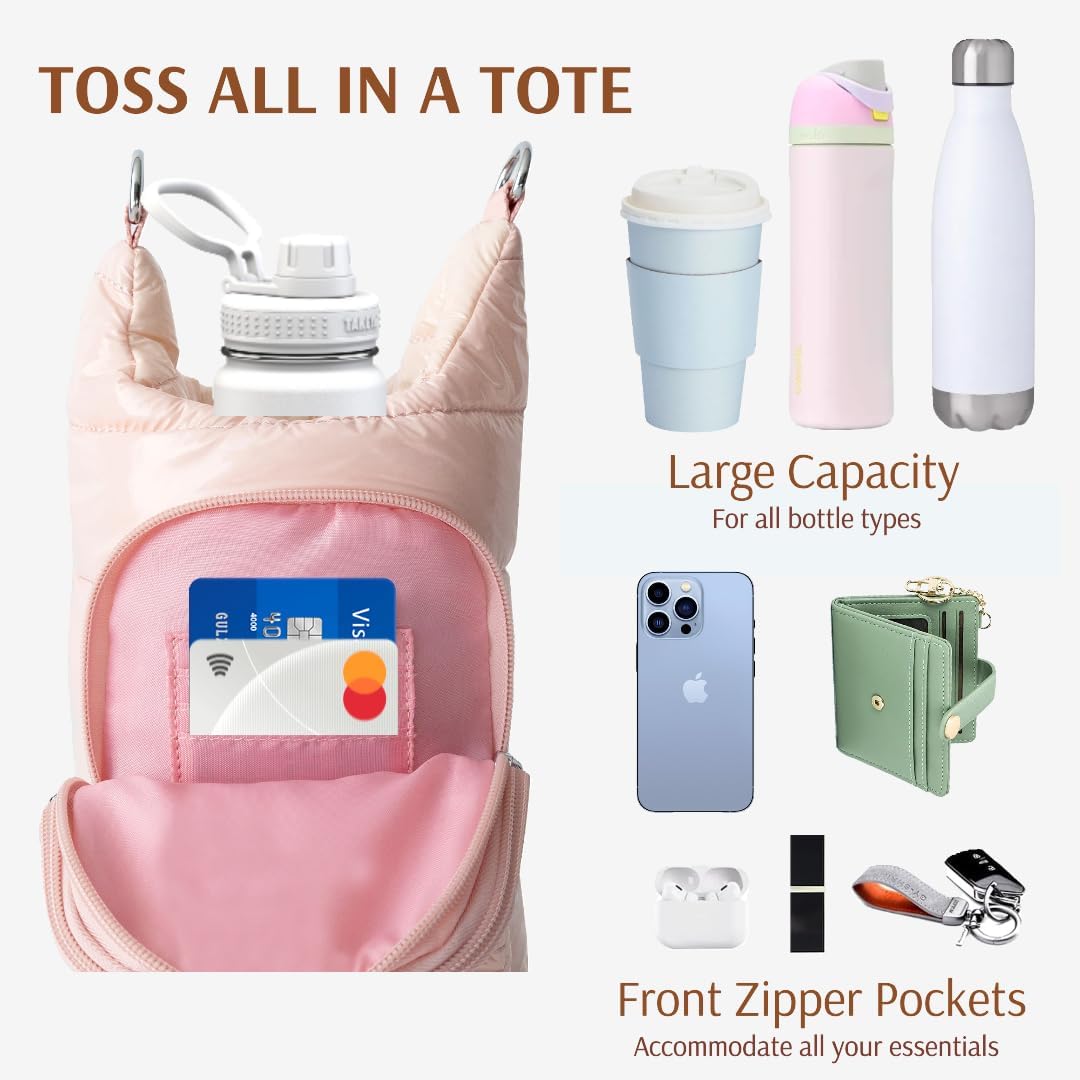 Original Crossbody Water Bottle Holder Bag with Strap.Stylish Puffer Bag.Pockets for Phone & Accessories.BEST GIFT