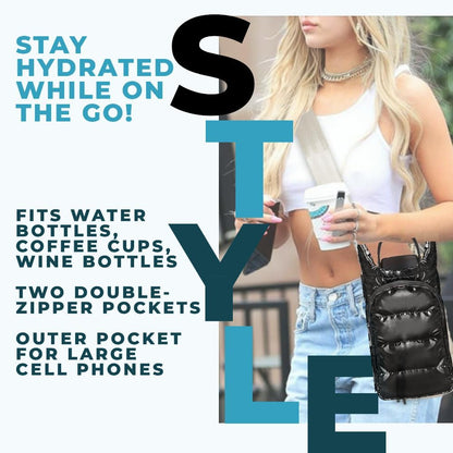 Original Crossbody Water Bottle Holder Bag with Strap.Stylish Puffer Bag.Pockets for Phone & Accessories.BEST GIFT