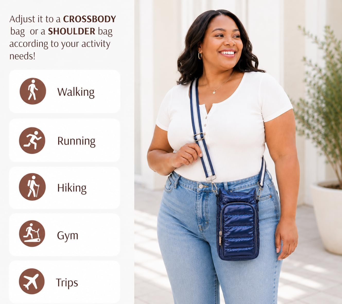 Original Crossbody Water Bottle Holder Bag with Strap.Stylish Puffer Bag.Pockets for Phone & Accessories.BEST GIFT