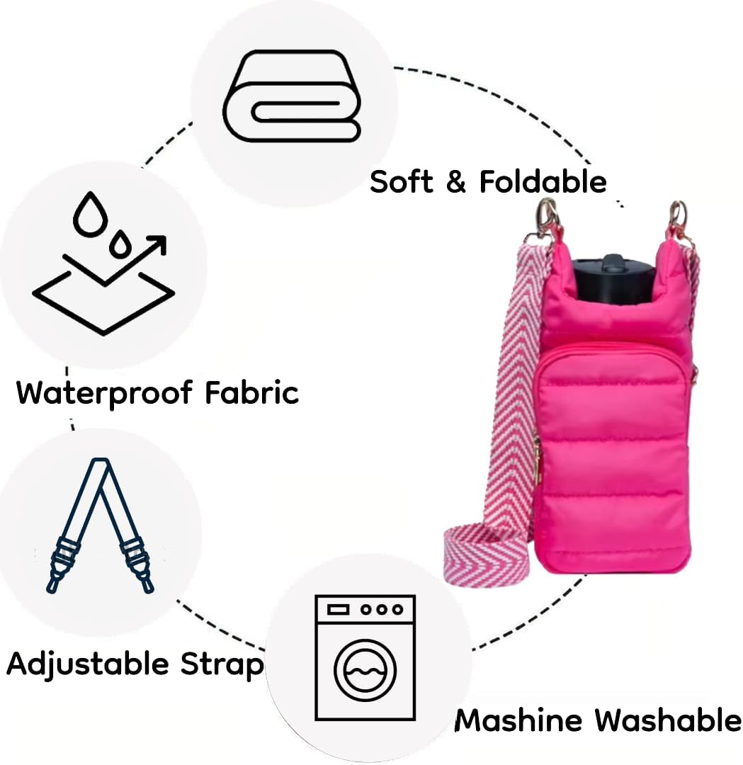 Original Crossbody Water Bottle Holder Bag with Strap.Stylish Puffer Bag.Pockets for Phone & Accessories.BEST GIFT