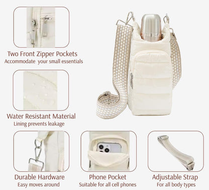 Original Crossbody Water Bottle Holder Bag with Strap.Stylish Puffer Bag.Pockets for Phone & Accessories.BEST GIFT