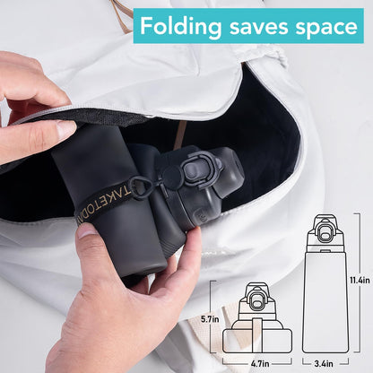 Collapsible Water Bottles 32oz, Foldable Travel Water Bottle, BPA Free, Silicone Water Bottle Leakproof for Hiking, International Travel, Outdoors