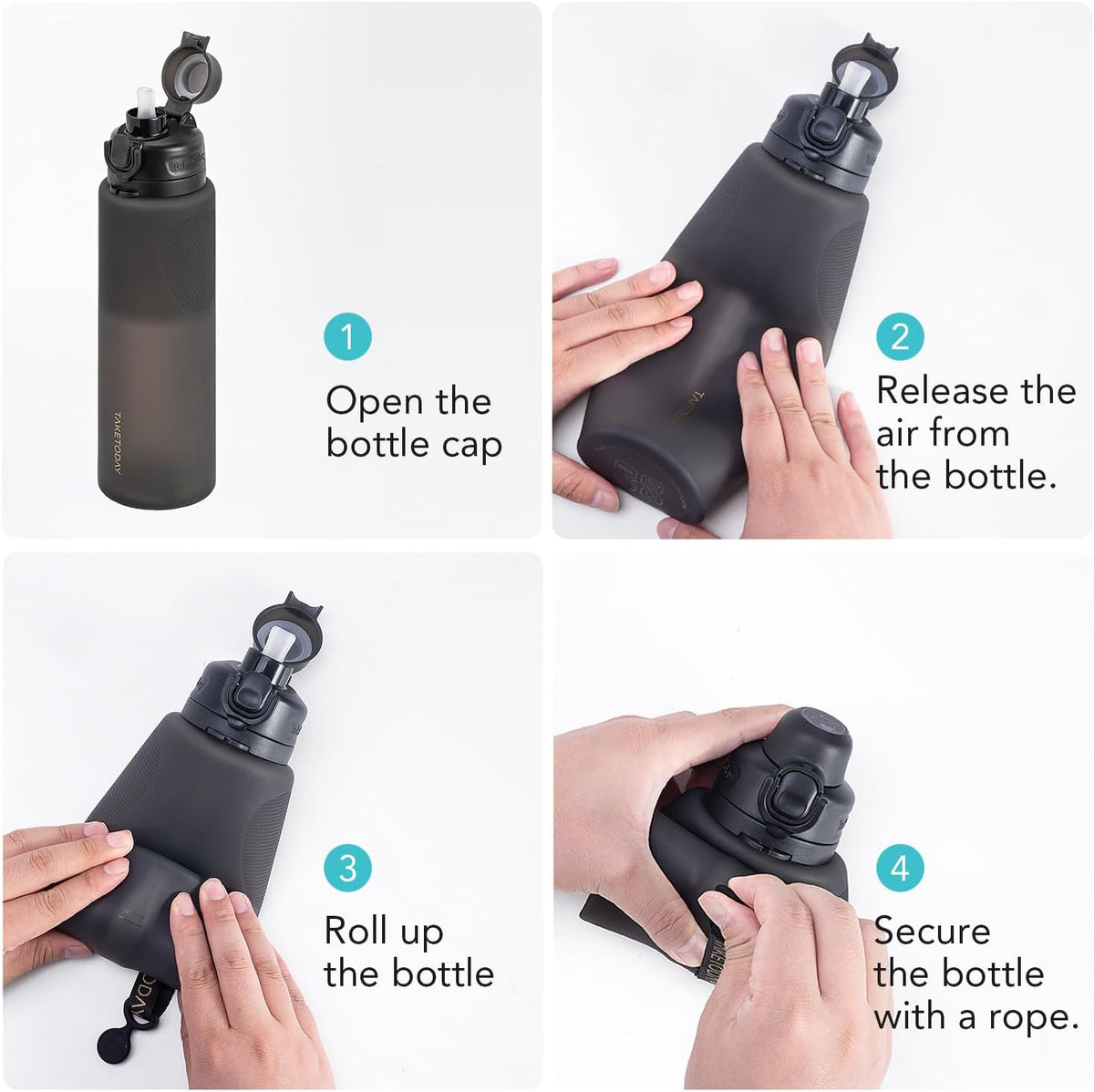 Collapsible Water Bottles 32oz, Foldable Travel Water Bottle, BPA Free, Silicone Water Bottle Leakproof for Hiking, International Travel, Outdoors