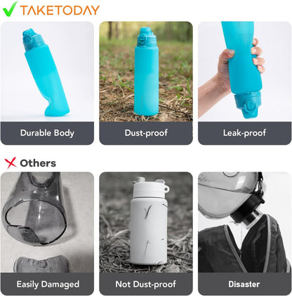 Collapsible Water Bottles 32oz, Foldable Travel Water Bottle, BPA Free, Silicone Water Bottle Leakproof for Hiking, International Travel, Outdoors