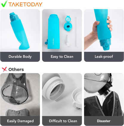 Collapsible Water Bottles 32oz, Foldable Travel Water Bottle, BPA Free, Silicone Water Bottle Leakproof for Hiking, International Travel, Outdoors