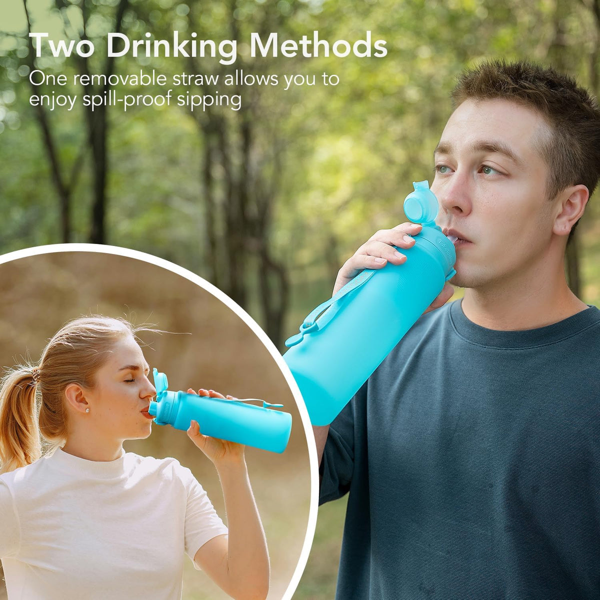 Collapsible Water Bottles 32oz, Foldable Travel Water Bottle, BPA Free, Silicone Water Bottle Leakproof for Hiking, International Travel, Outdoors