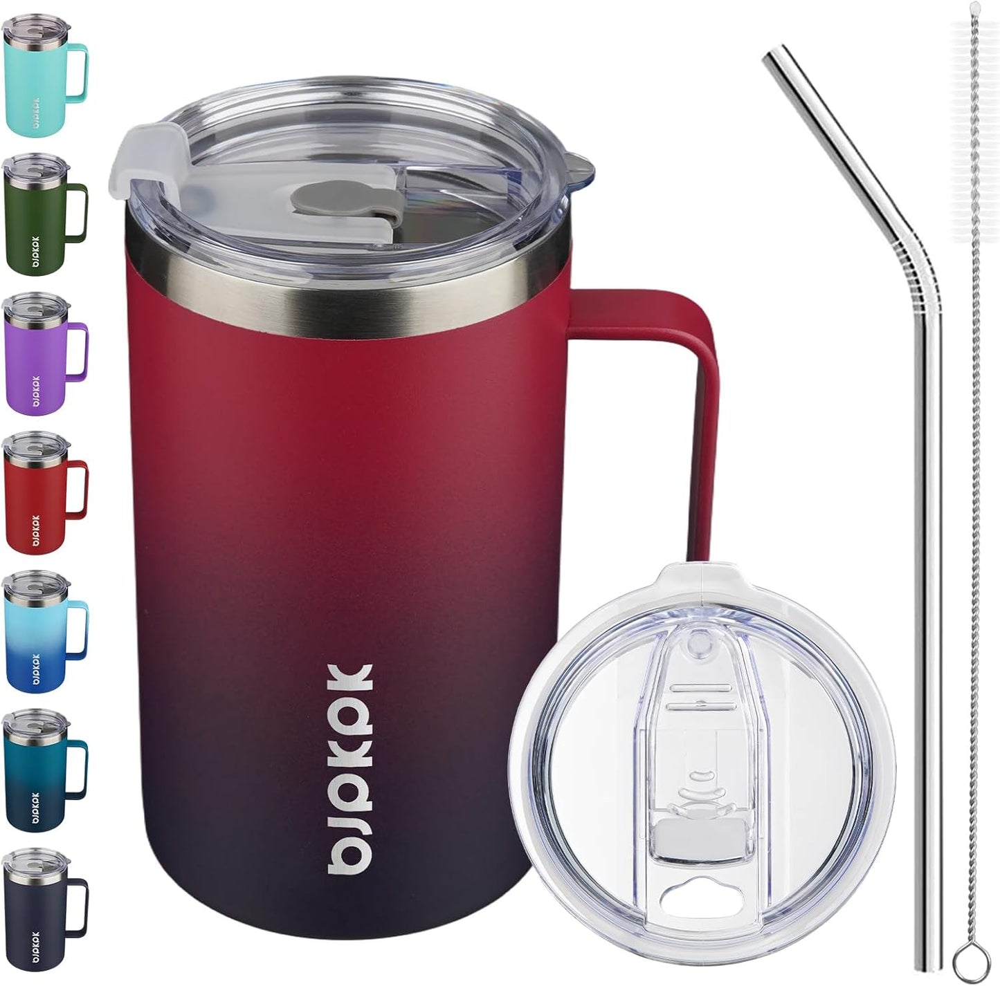 25oz Insulated Coffee Mug with Handle, Stainless Steel Travel Mug | Keeps Drinks Hot & Cold, Double Wall Vacuum, 2 Lids Included, BPA-Free Coffee Tumbler for Home, Office & Travel