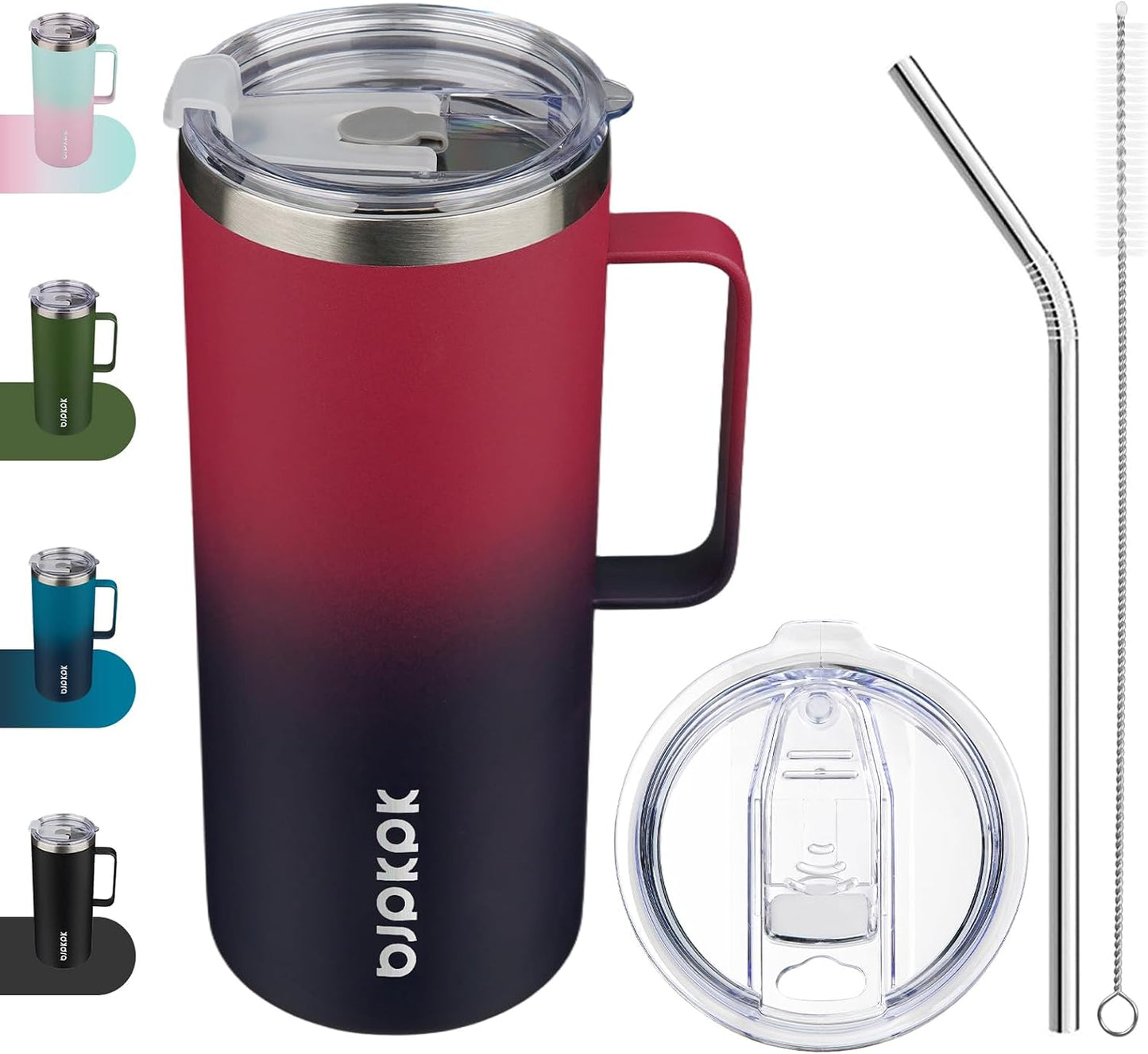 25oz Insulated Coffee Mug with Handle, Stainless Steel Travel Mug | Keeps Drinks Hot & Cold, Double Wall Vacuum, 2 Lids Included, BPA-Free Coffee Tumbler for Home, Office & Travel