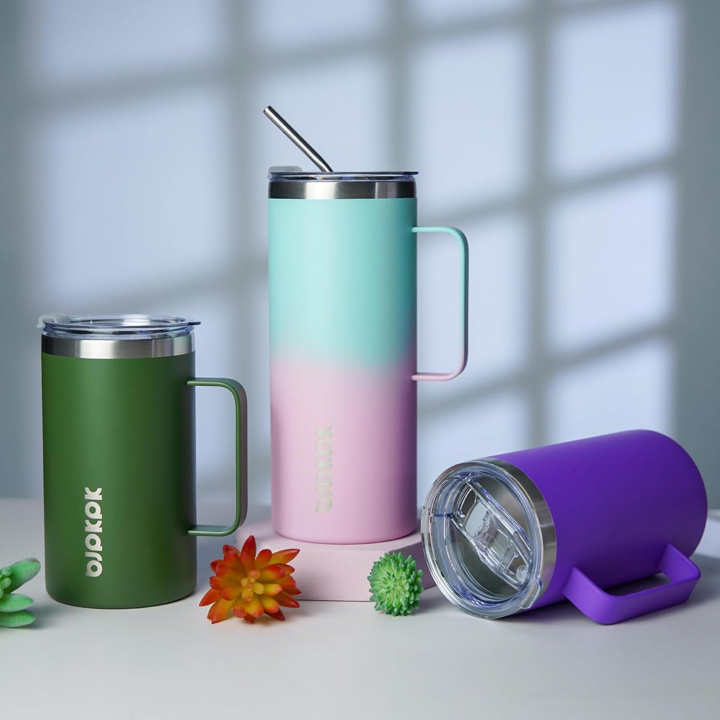 25oz Insulated Coffee Mug with Handle, Stainless Steel Travel Mug | Keeps Drinks Hot & Cold, Double Wall Vacuum, 2 Lids Included, BPA-Free Coffee Tumbler for Home, Office & Travel