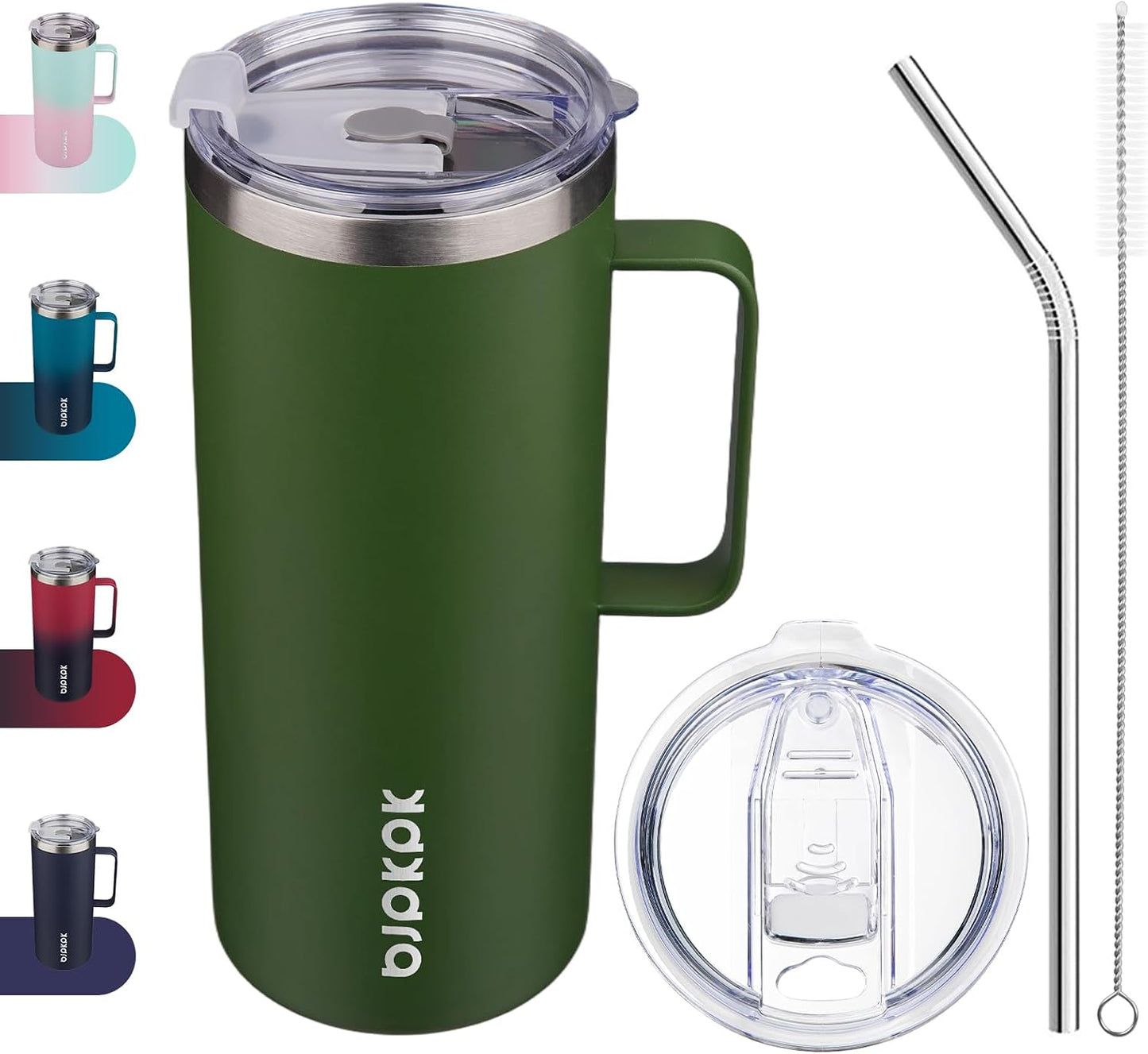 25oz Insulated Coffee Mug with Handle, Stainless Steel Travel Mug | Keeps Drinks Hot & Cold, Double Wall Vacuum, 2 Lids Included, BPA-Free Coffee Tumbler for Home, Office & Travel