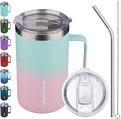 25oz Insulated Coffee Mug with Handle, Stainless Steel Travel Mug | Keeps Drinks Hot & Cold, Double Wall Vacuum, 2 Lids Included, BPA-Free Coffee Tumbler for Home, Office & Travel