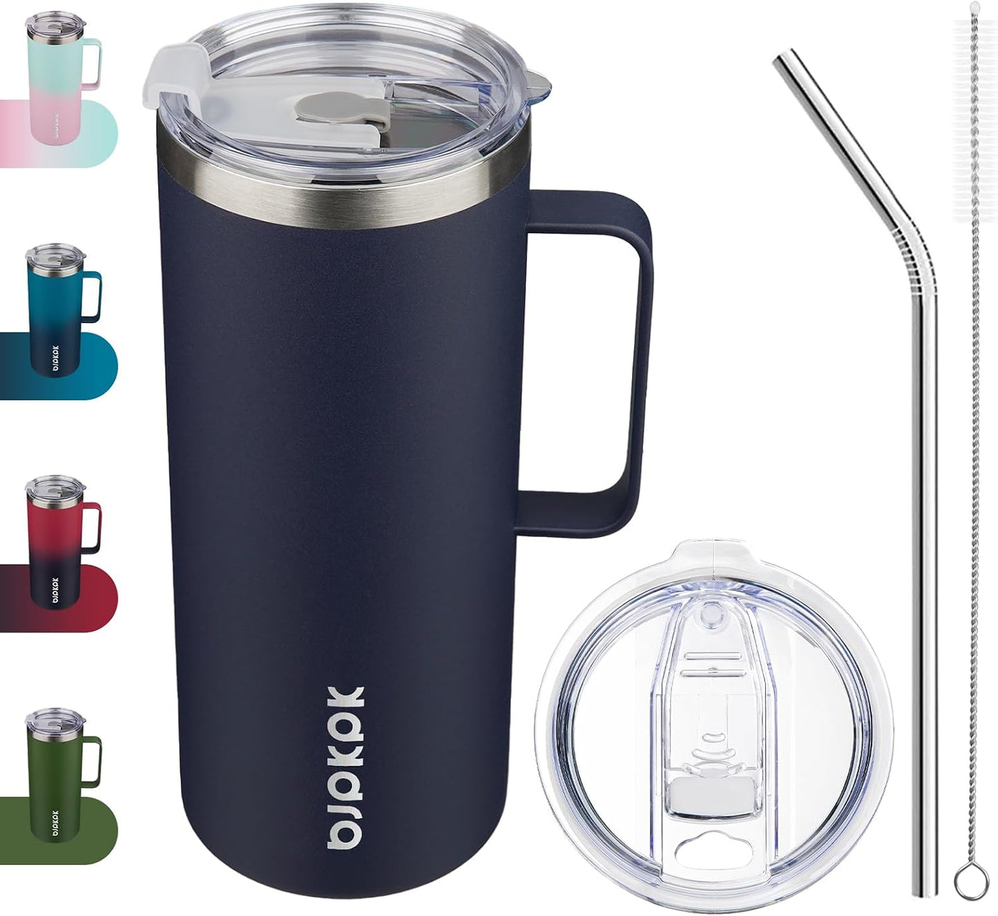 25oz Insulated Coffee Mug with Handle, Stainless Steel Travel Mug | Keeps Drinks Hot & Cold, Double Wall Vacuum, 2 Lids Included, BPA-Free Coffee Tumbler for Home, Office & Travel