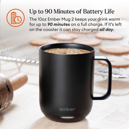 Temperature Control Smart Mug 2, 14 Oz, App-Controlled Heated Coffee Mug with 80 Min Battery Life and Improved Design, White
