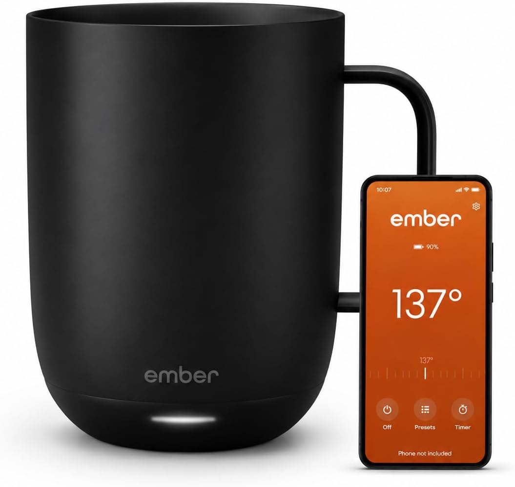 Temperature Control Smart Mug 2, 14 Oz, App-Controlled Heated Coffee Mug with 80 Min Battery Life and Improved Design, White