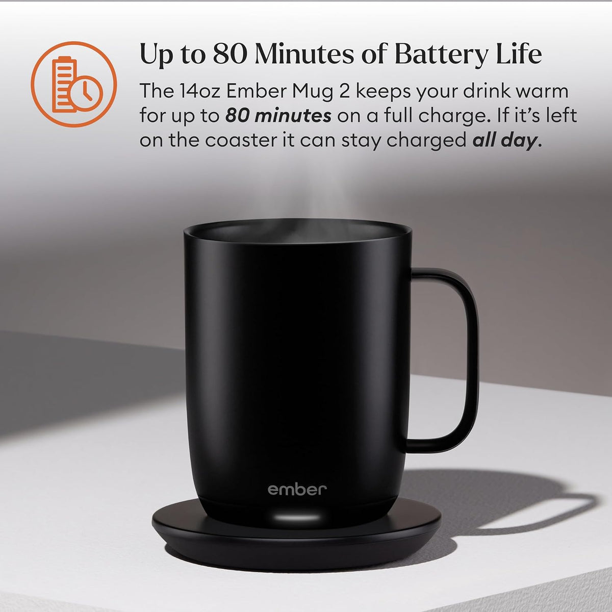 Temperature Control Smart Mug 2, 14 Oz, App-Controlled Heated Coffee Mug with 80 Min Battery Life and Improved Design, White