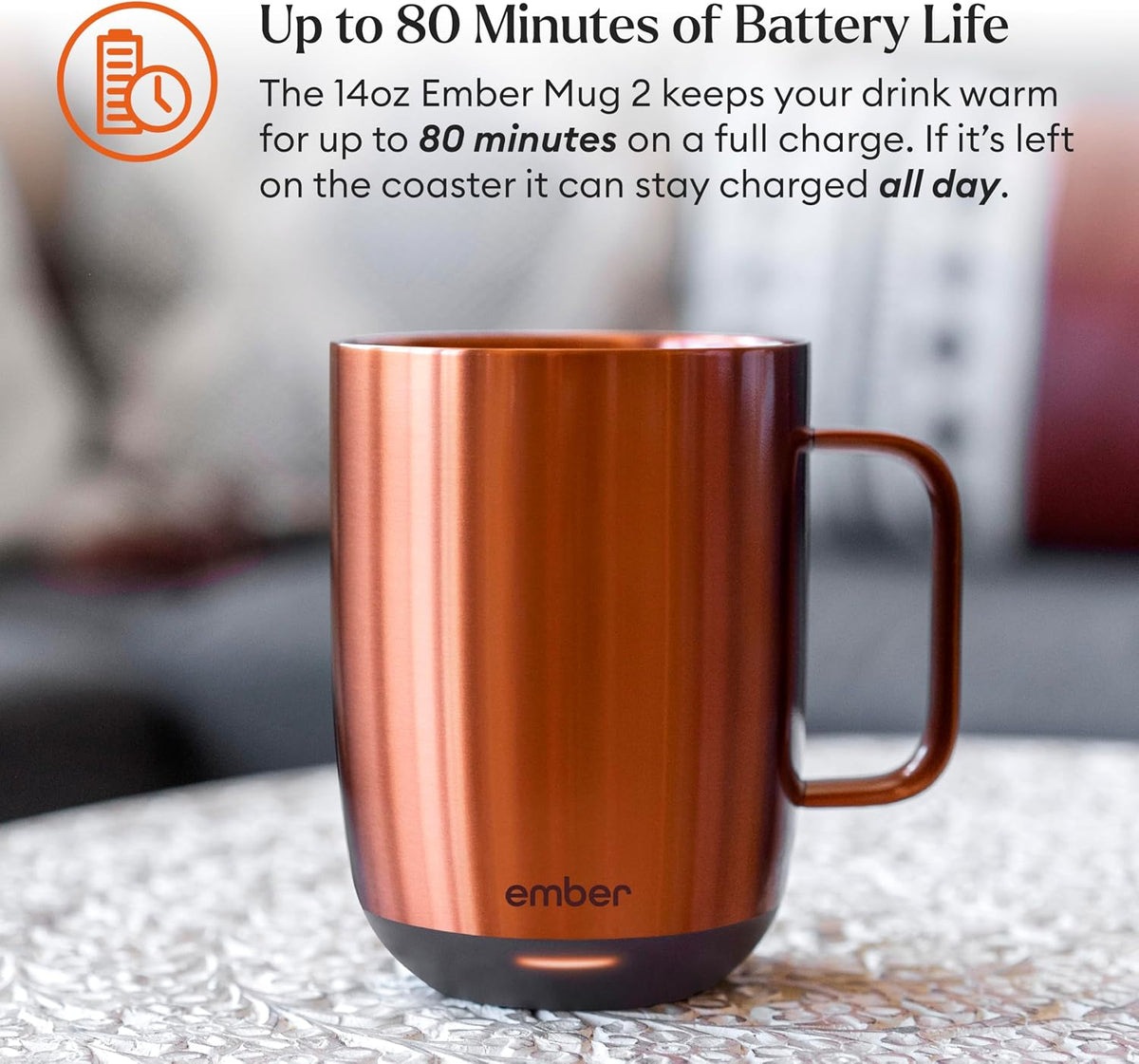Temperature Control Smart Mug 2, 14 Oz, App-Controlled Heated Coffee Mug with 80 Min Battery Life and Improved Design, White
