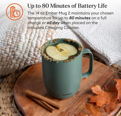 Temperature Control Smart Mug 2, 14 Oz, App-Controlled Heated Coffee Mug with 80 Min Battery Life and Improved Design, White