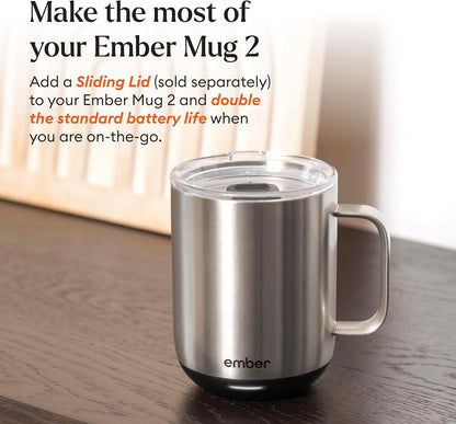 Temperature Control Smart Mug 2, 14 Oz, App-Controlled Heated Coffee Mug with 80 Min Battery Life and Improved Design, White