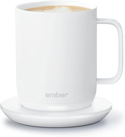 Temperature Control Smart Mug 2, 14 Oz, App-Controlled Heated Coffee Mug with 80 Min Battery Life and Improved Design, White