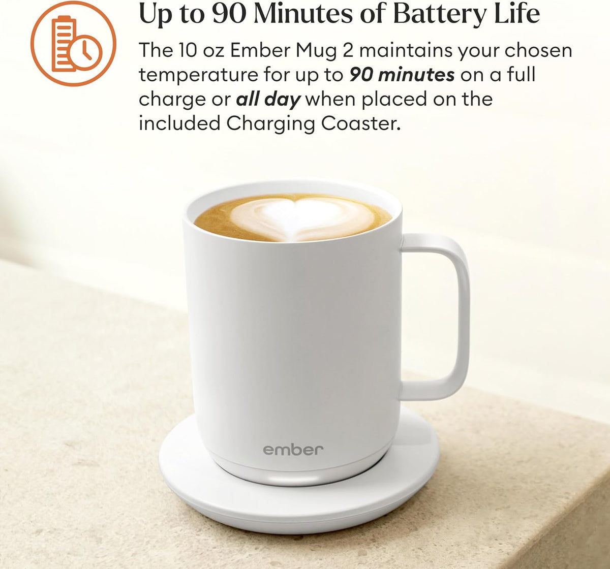 Temperature Control Smart Mug 2, 14 Oz, App-Controlled Heated Coffee Mug with 80 Min Battery Life and Improved Design, White