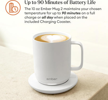 Temperature Control Smart Mug 2, 14 Oz, App-Controlled Heated Coffee Mug with 80 Min Battery Life and Improved Design, White