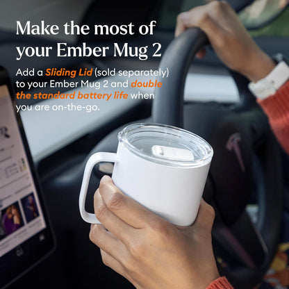 Temperature Control Smart Mug 2, 14 Oz, App-Controlled Heated Coffee Mug with 80 Min Battery Life and Improved Design, White