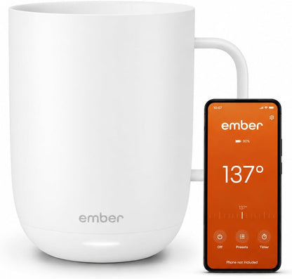 Temperature Control Smart Mug 2, 14 Oz, App-Controlled Heated Coffee Mug with 80 Min Battery Life and Improved Design, White