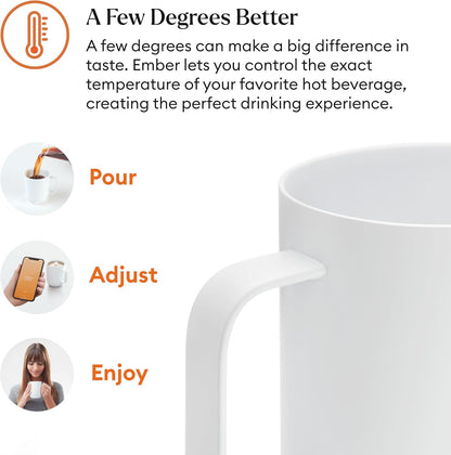 Temperature Control Smart Mug 2, 14 Oz, App-Controlled Heated Coffee Mug with 80 Min Battery Life and Improved Design, White