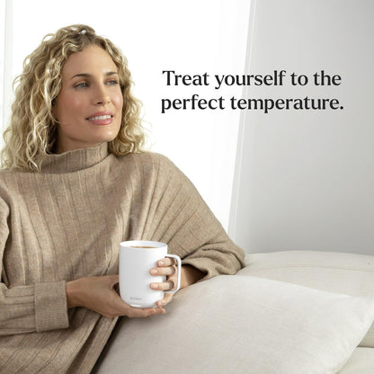 Temperature Control Smart Mug 2, 14 Oz, App-Controlled Heated Coffee Mug with 80 Min Battery Life and Improved Design, White