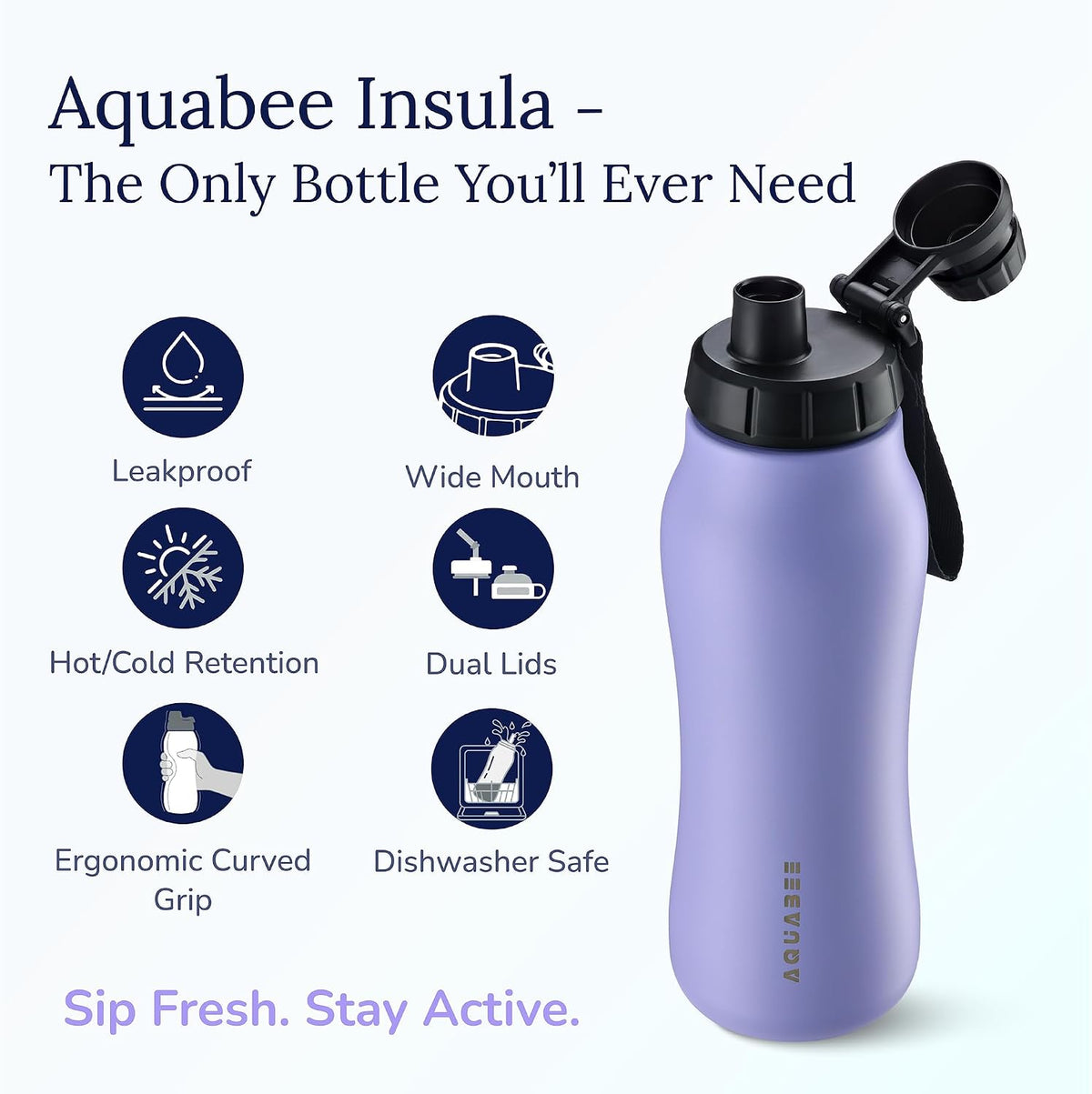 Insula Stainless Steel Water Bottle with Spout & Straw lid, BPA Free & Leakproof, Double Walled Vacuum Insulated water bottle for Sports, Bike, Travel & Hiking (Aqua Mist, 24 Oz)