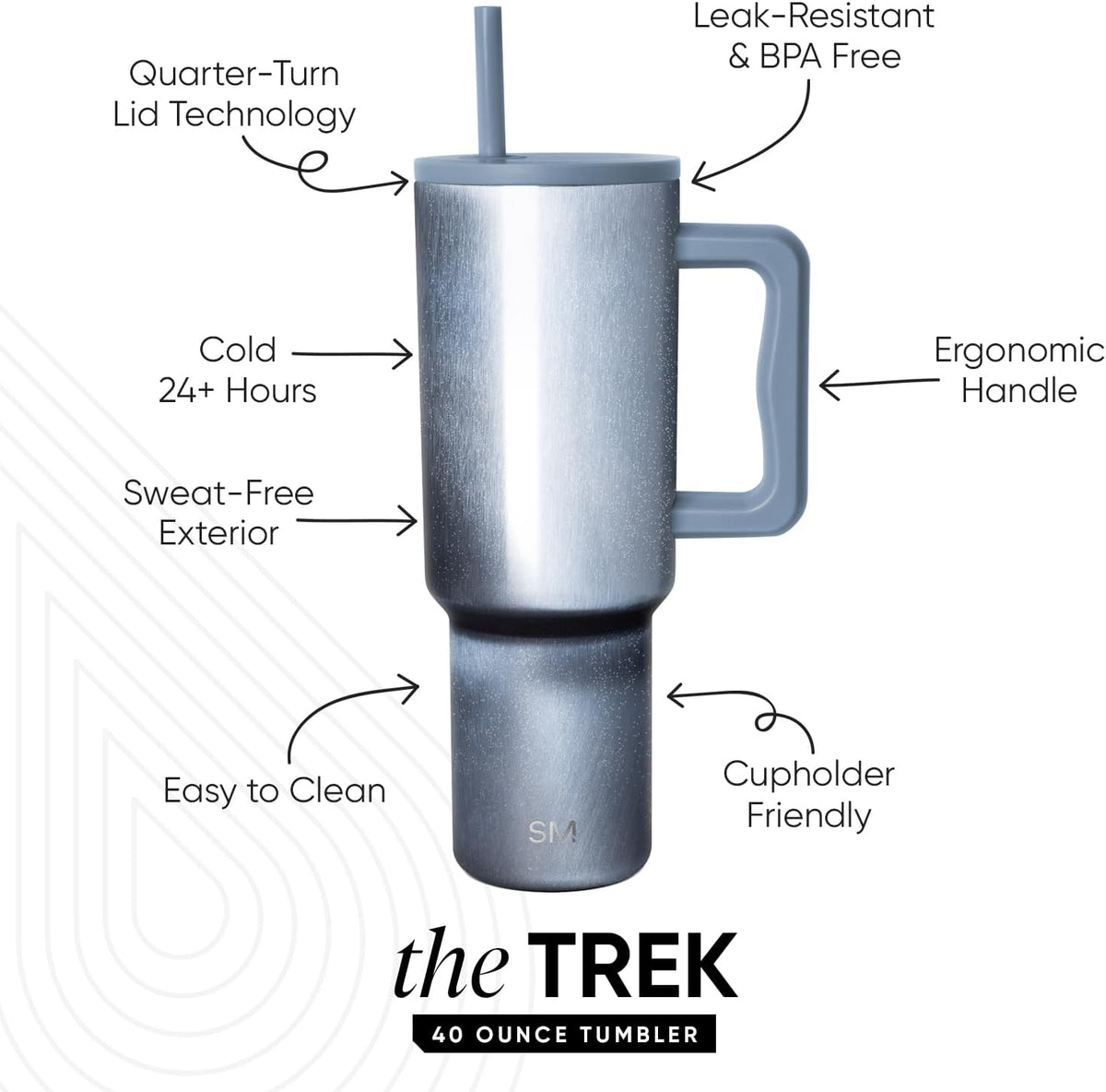 40 oz Trek Tumbler with Handle and Straw Lid | Cup Holder Friendly Insulated Stainless Steel Travel Mug | Slumberland - Colors A