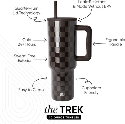 40 oz Trek Tumbler with Handle and Straw Lid | Cup Holder Friendly Insulated Stainless Steel Travel Mug | Slumberland - Colors A