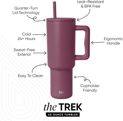 40 oz Trek Tumbler with Handle and Straw Lid | Cup Holder Friendly Insulated Stainless Steel Travel Mug | Slumberland - Colors A