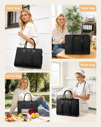 Work Tote Bag with Lunch Compartment with Giant Tumbler Holder,17 Inch Waterproof 3 in 1 Lunch Bag Women Men Laptop Bag Purse Tote with Padded Sleeve for Teacher,Nurse,College,Travel,Office
