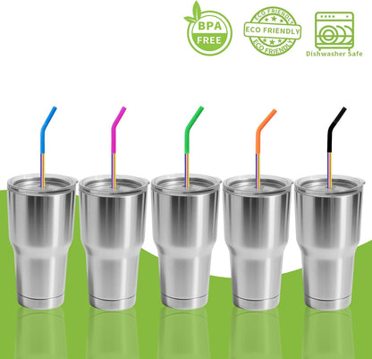 16 Pcs Metal Straw Reusable 8.5" 10.5" 6mm Stainless Steel Straws for Tumblers 20oz-32oz, Rainbow Drinking Straws with Silicone Tips, 4 Straw Cleaner Brush, 1 Travel Case