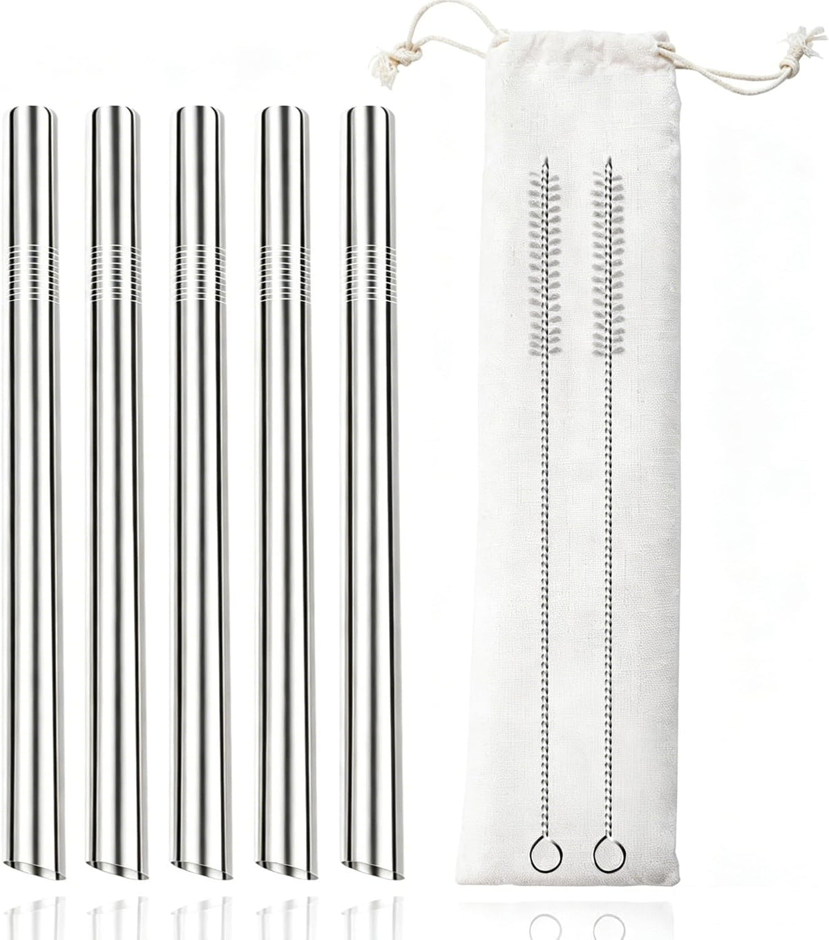 16 Pcs Metal Straw Reusable 8.5" 10.5" 6mm Stainless Steel Straws for Tumblers 20oz-32oz, Rainbow Drinking Straws with Silicone Tips, 4 Straw Cleaner Brush, 1 Travel Case