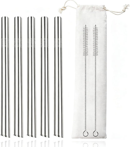 16 Pcs Metal Straw Reusable 8.5" 10.5" 6mm Stainless Steel Straws for Tumblers 20oz-32oz, Rainbow Drinking Straws with Silicone Tips, 4 Straw Cleaner Brush, 1 Travel Case