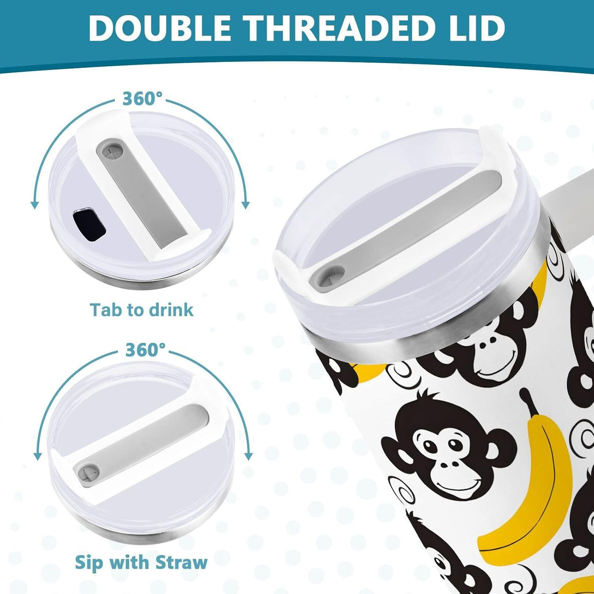 Monkey Face Banana 30 oz Tumbler with Handle and Straw Lid, Insulated Stainless Steel Water Bottle Portable Travel Coffee Tea Mug Cup - Colors D