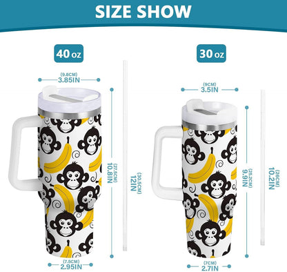 Monkey Face Banana 30 oz Tumbler with Handle and Straw Lid, Insulated Stainless Steel Water Bottle Portable Travel Coffee Tea Mug Cup - Colors D