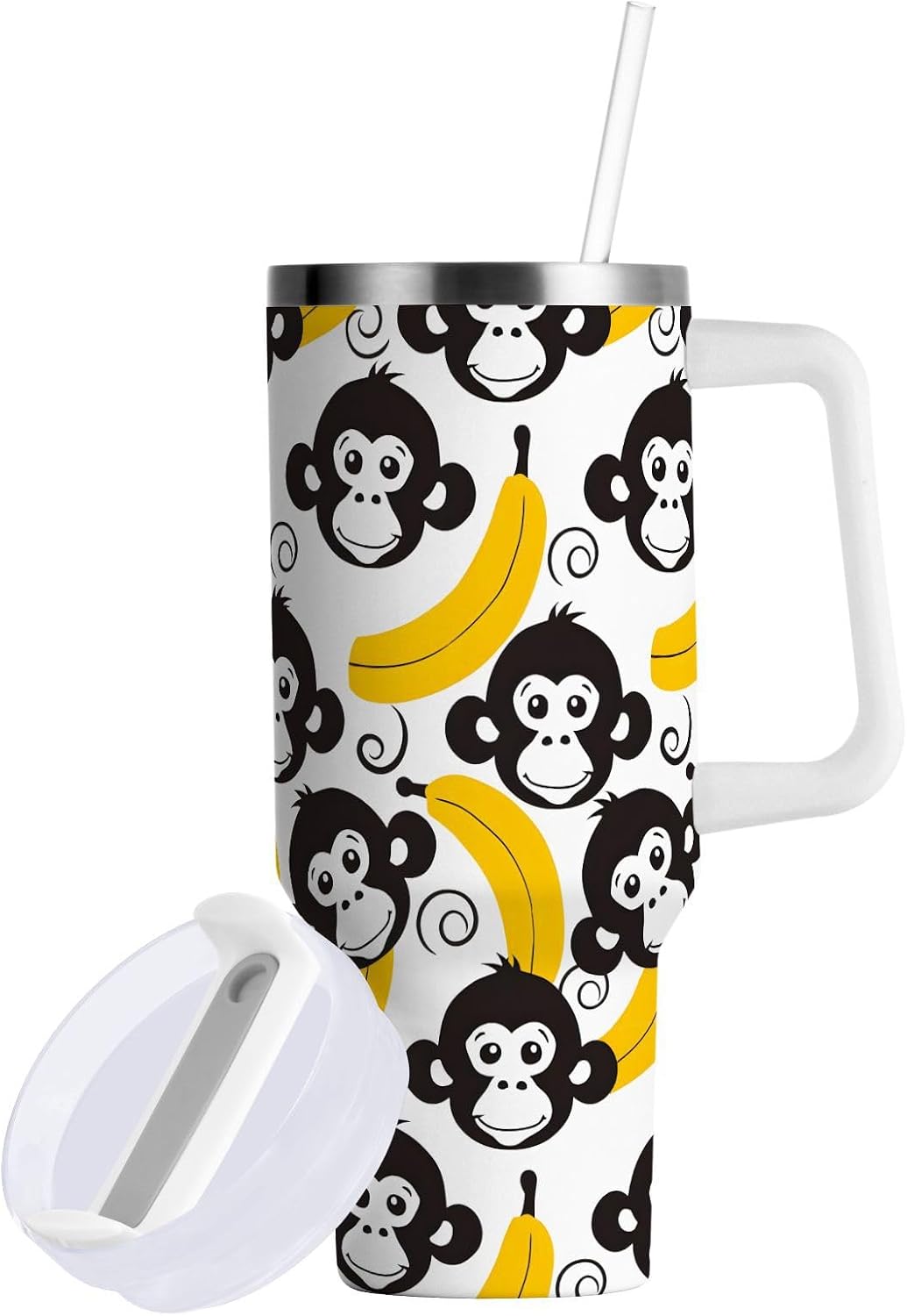 Monkey Face Banana 30 oz Tumbler with Handle and Straw Lid, Insulated Stainless Steel Water Bottle Portable Travel Coffee Tea Mug Cup - Colors D
