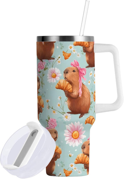 Monkey Face Banana 30 oz Tumbler with Handle and Straw Lid, Insulated Stainless Steel Water Bottle Portable Travel Coffee Tea Mug Cup - Colors D